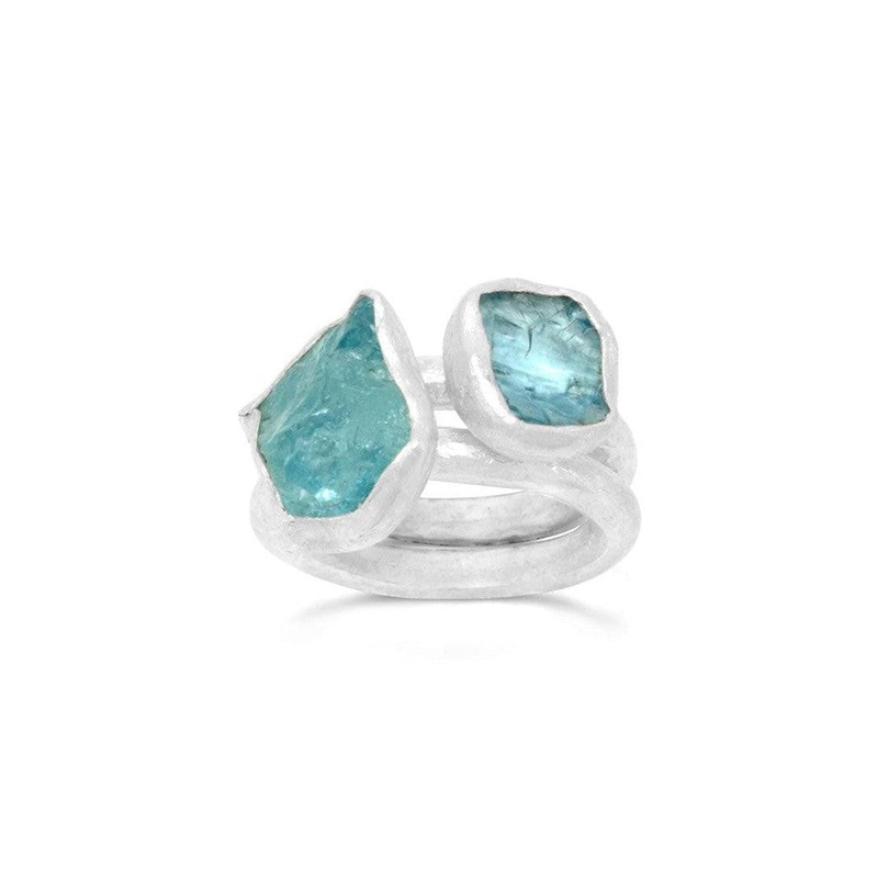 Aquamarine Rough Cut Stacking Rings