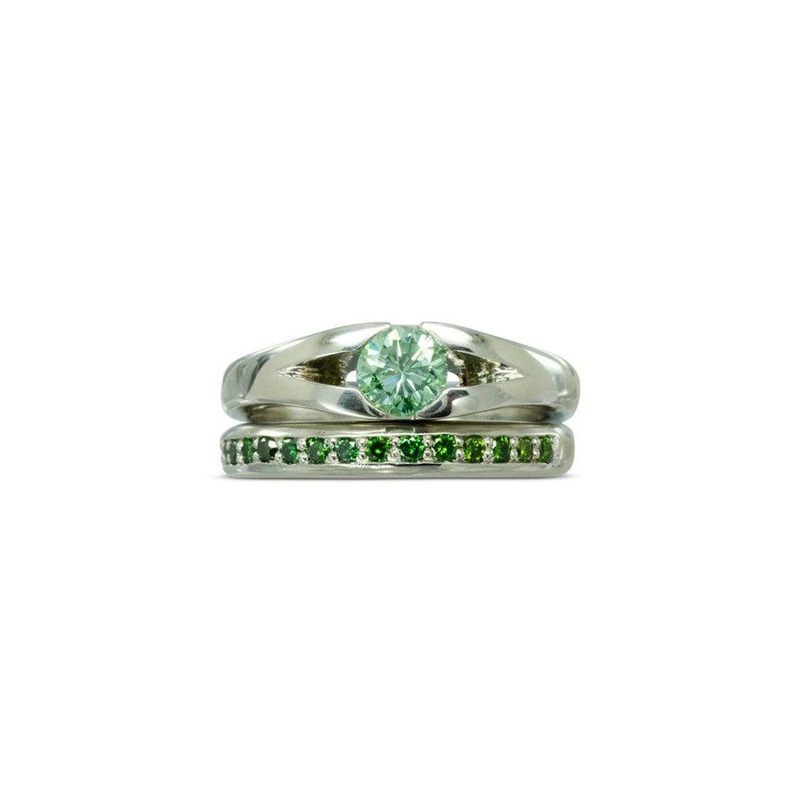 Bespoke Green Diamond Platinum Engagement Ring