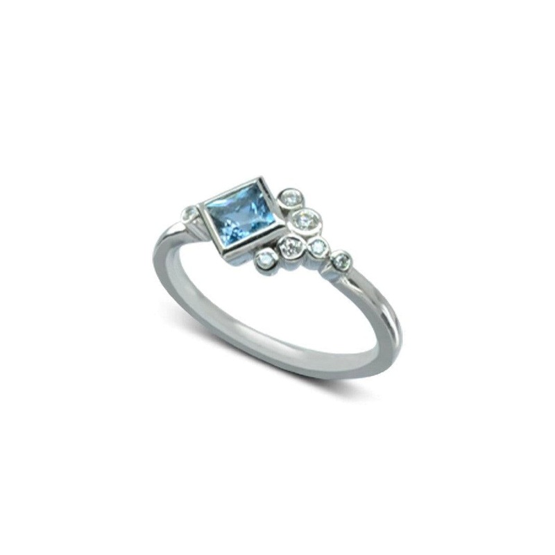 Bubbles Aquamarine and Diamond Engagement Ring