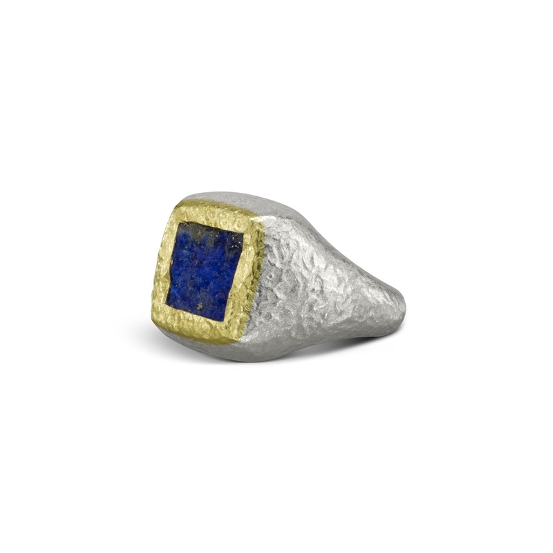 Rough Hammered Lapis Lazuli Signet Ring