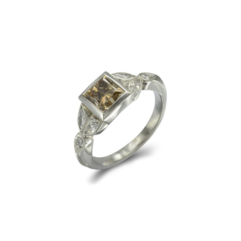 Vintage Cappuccino Diamond Platinum Engagement Ring