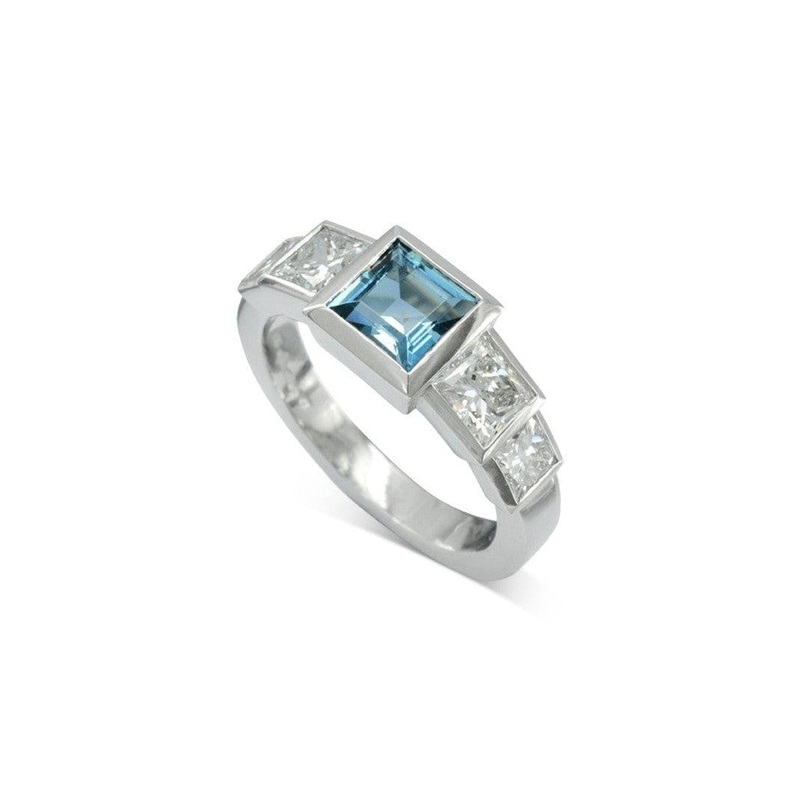 Art Deco Aquamarine Diamond Engagement Ring