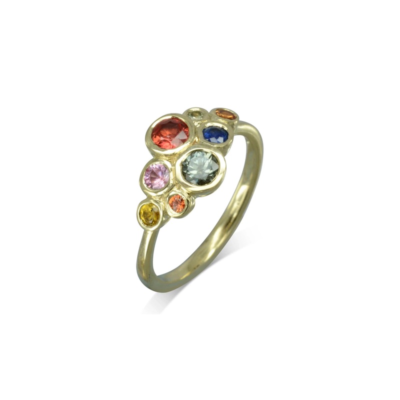 Bubbles Multi-Coloured Sapphire Cluster Ring