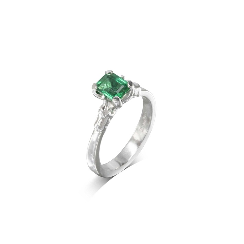 Elephant Motif Emerald Engagement Ring