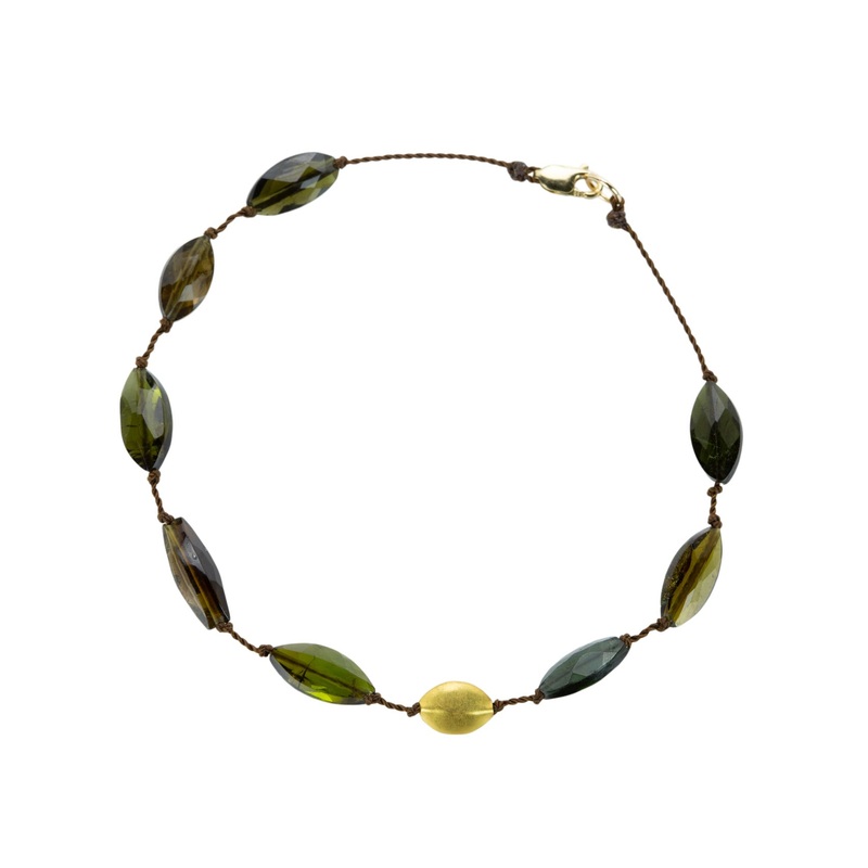 Faceted Green Tourmaline and 18k Beaded Bracelet