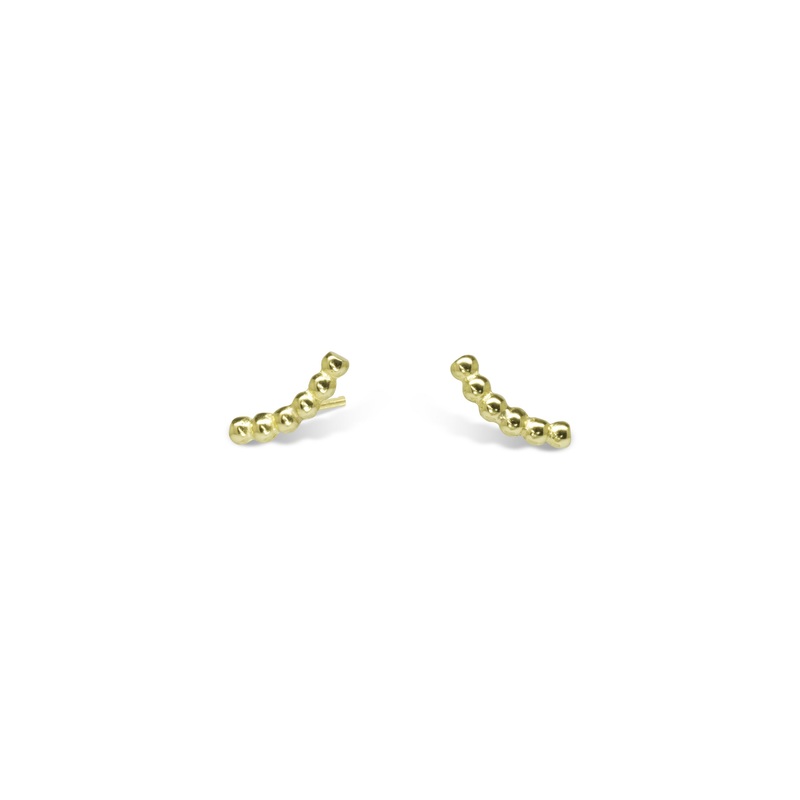 Nugget Bead Crescent Yellow Gold Stud Earrings