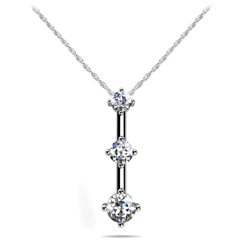 Offset 3 Stone Diamond Pendant In Lab-Grown Diamond with 0.38 ct.(finished) 2.5mm, 3.1mm, 3.7mm