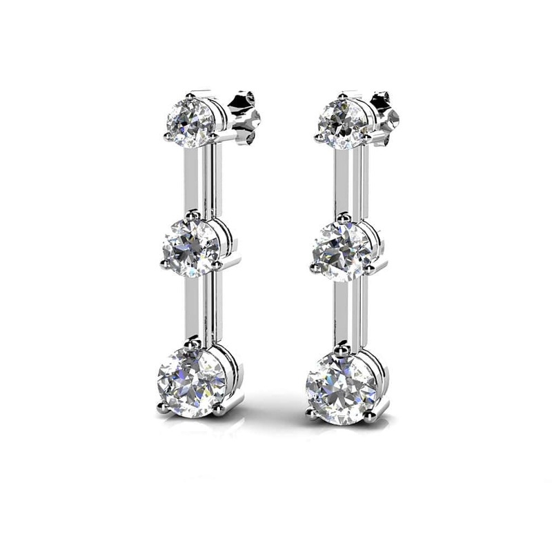 Three Prong Triple Lab-Grown Diamond  Earrings with 0.52 ct.(finished) 2.2mm, 2.8mm, 3.4mm