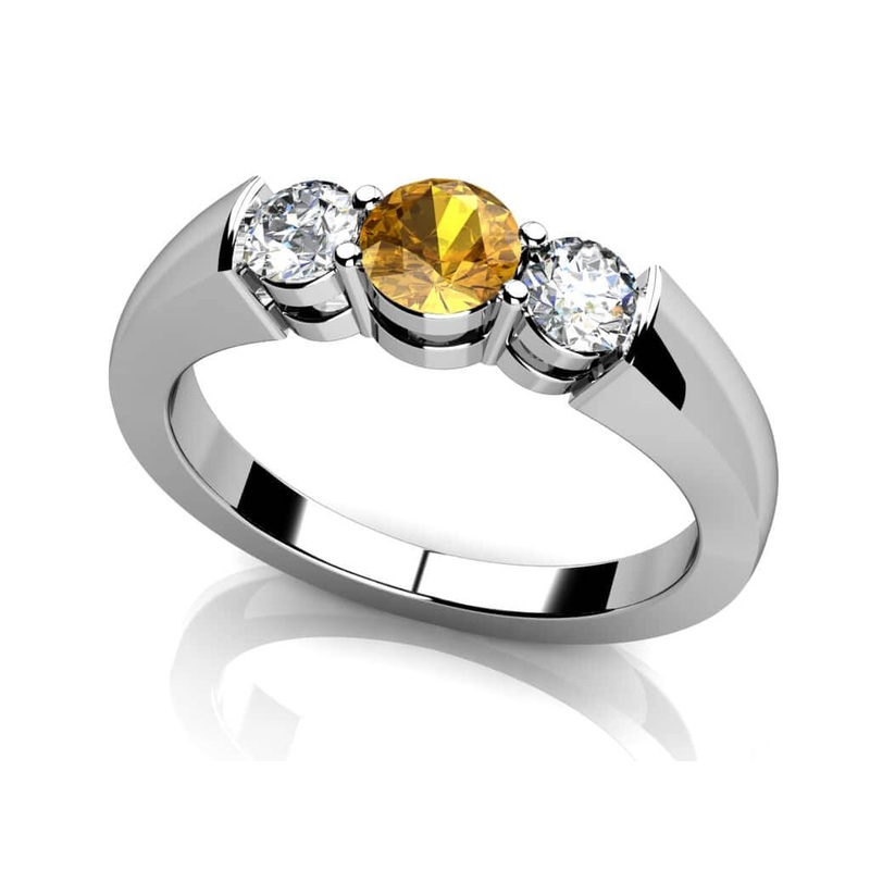 Three Stone Gem And Lab-Grown Diamond  Ring with 0.30 ct.(finished) 2.7mm, 3.4mm Sapphire