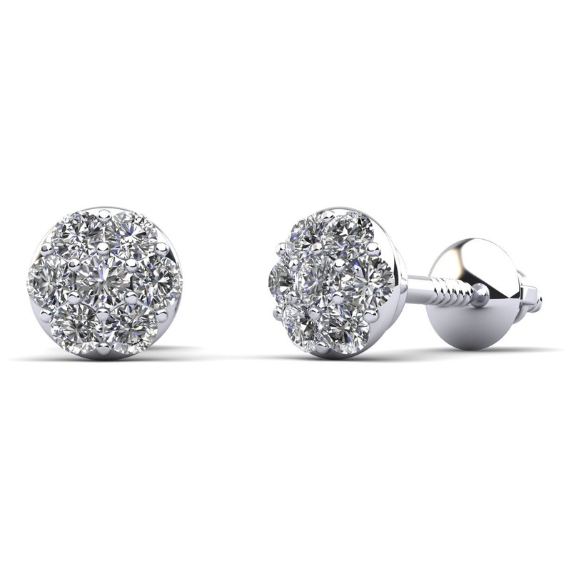 Alluring Diamond Cluster Stud Diamond Earrings with 0.46 ct.(finished) 2mm