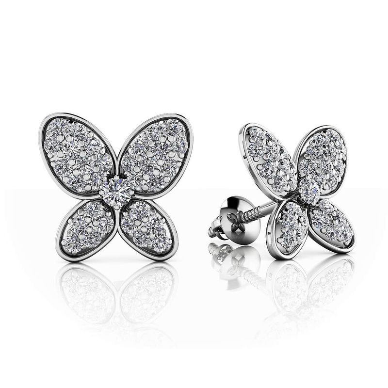 Charming Butterfly Diamond Diamond Studs with 0.33 ct.(finished) 1mm, 1.5mm
