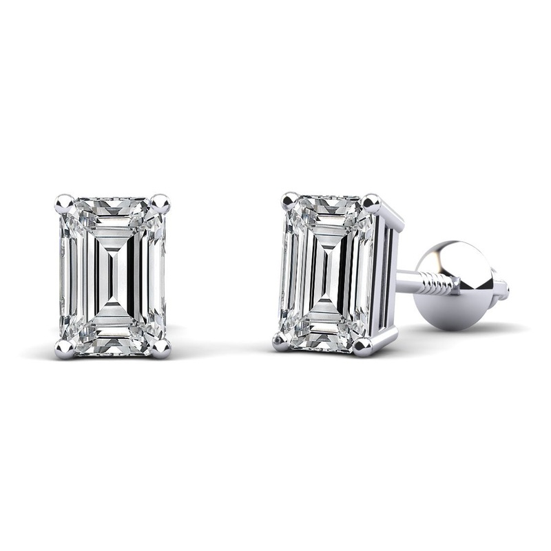 Classic Emerald Cut Lab-Grown Diamond Stud Earrings with 0.50 ct.(finished) 4.2×3.2mm