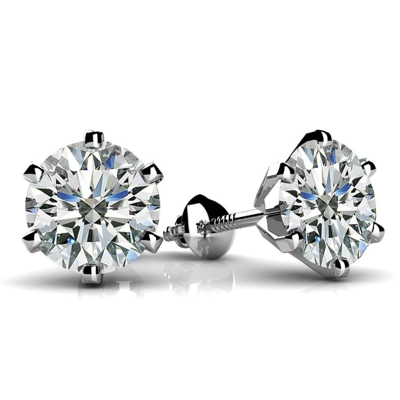 Classic Six Prong Lab-Grown Diamond Stud Earrings with 1.00 ct.(finished) 5.0mm