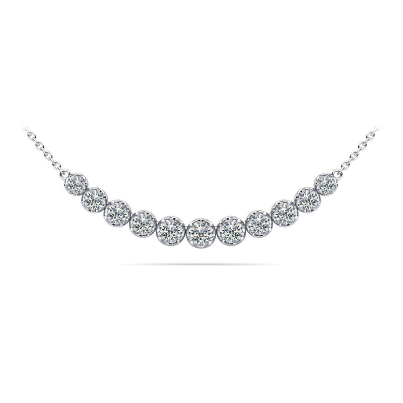 Classic Strand Necklace With Graduated Diamonds And Chain Lab-Grown Diamond  with 0.99 ct.(finished)