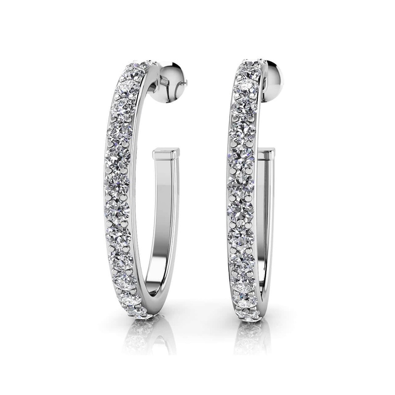 Diamond Oval Hoop Lab-Grown Diamond Earrings with 0.50 ct.(finished) 1.3mm