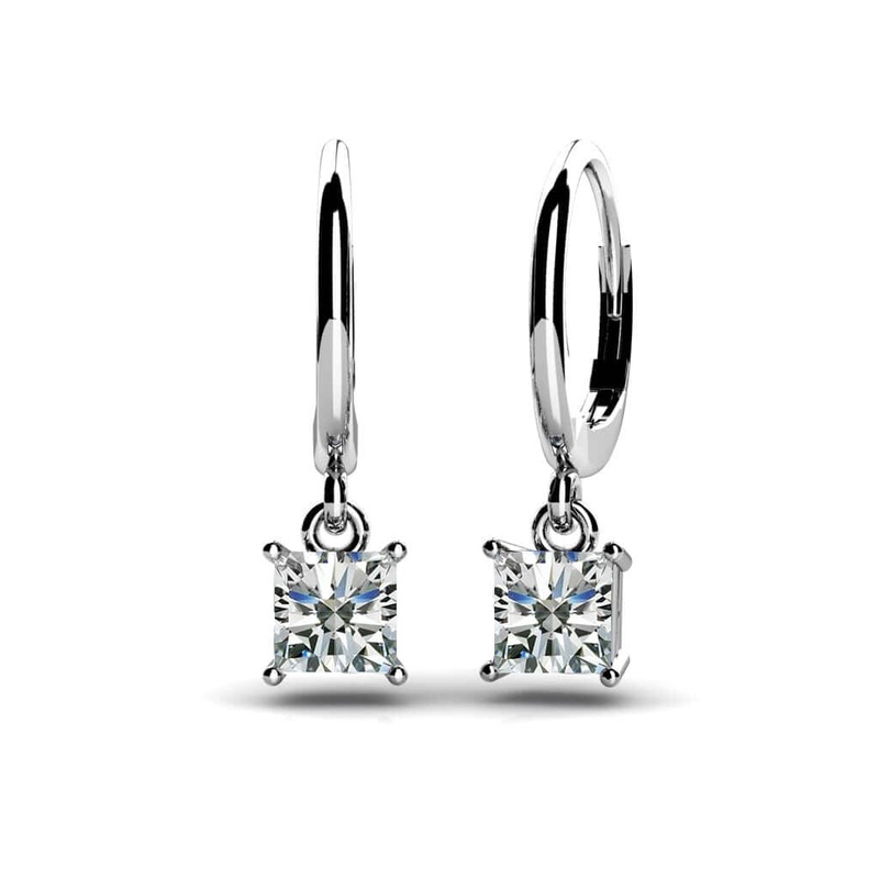 Four Prong Princess Cut Diamond Drop Lab-Grown Diamond Earrings with 0.50 ct.(finished) 3.5mm
