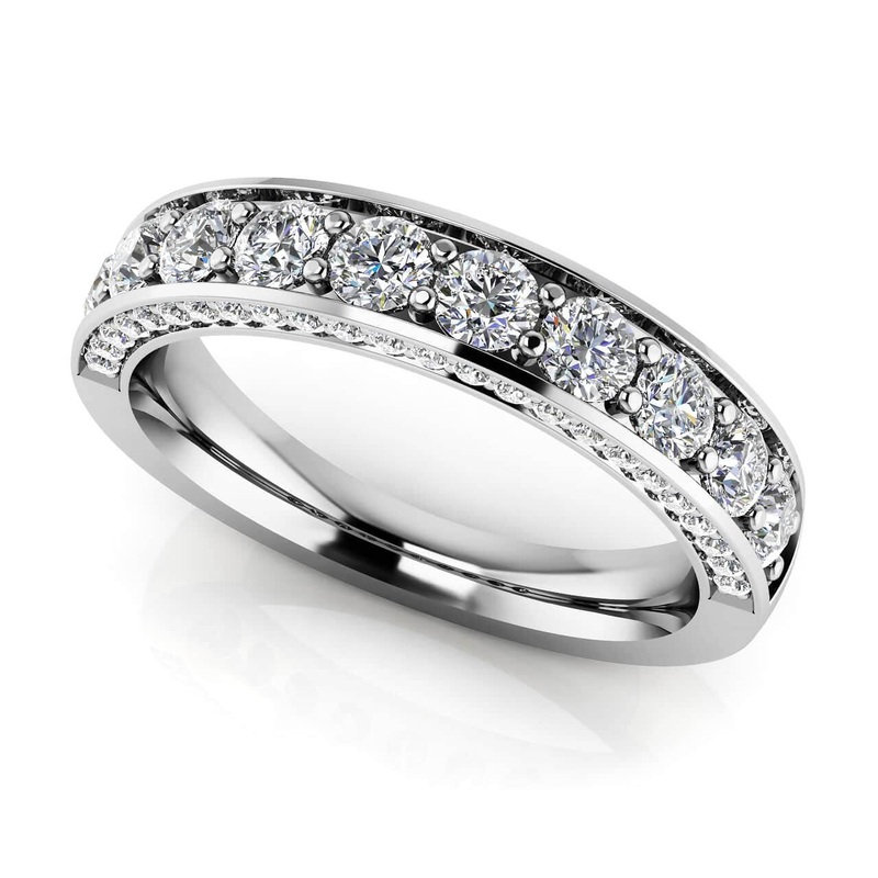 Glamorous Anniversary Ring With Side Stones Lab-Grown Diamond  with 0.76 ct.(finished) 1mm, 2.2mm