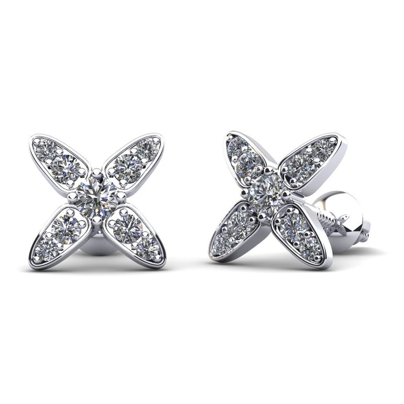 Marquise Flower Round Lab-Grown Diamond Stud Earrings with 0.59 ct.(finished) 1.5mm, 2mm, 3mm