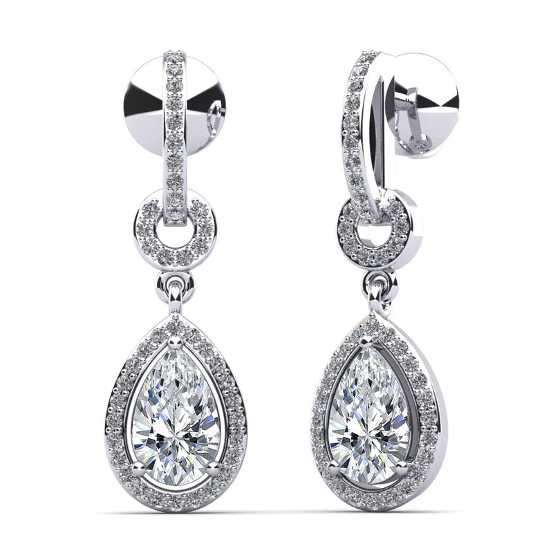 Pear Drop Dangle Diamond Earrings with 1.40 ct.(finished) 7×4.5mm, 1mm