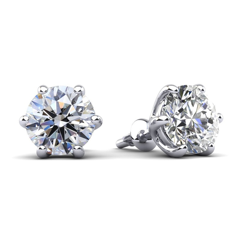 Six Prongs U Shape Diamond Lab-Grown Diamond Studs  with 1.00 ct.(finished) 5mm