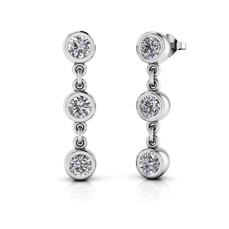 Six Stone Diamond Drop Diamond Earrings with 0.31 ct.(finished) 2.4mm