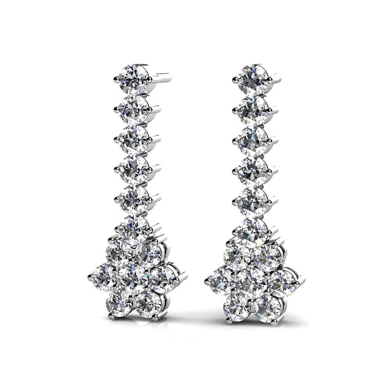 Vertical Drop Cluster Earrings Lab-Grown Diamond  with 0.98 ct.(finished) 1.9mm, 2.2mm, 2.6mm