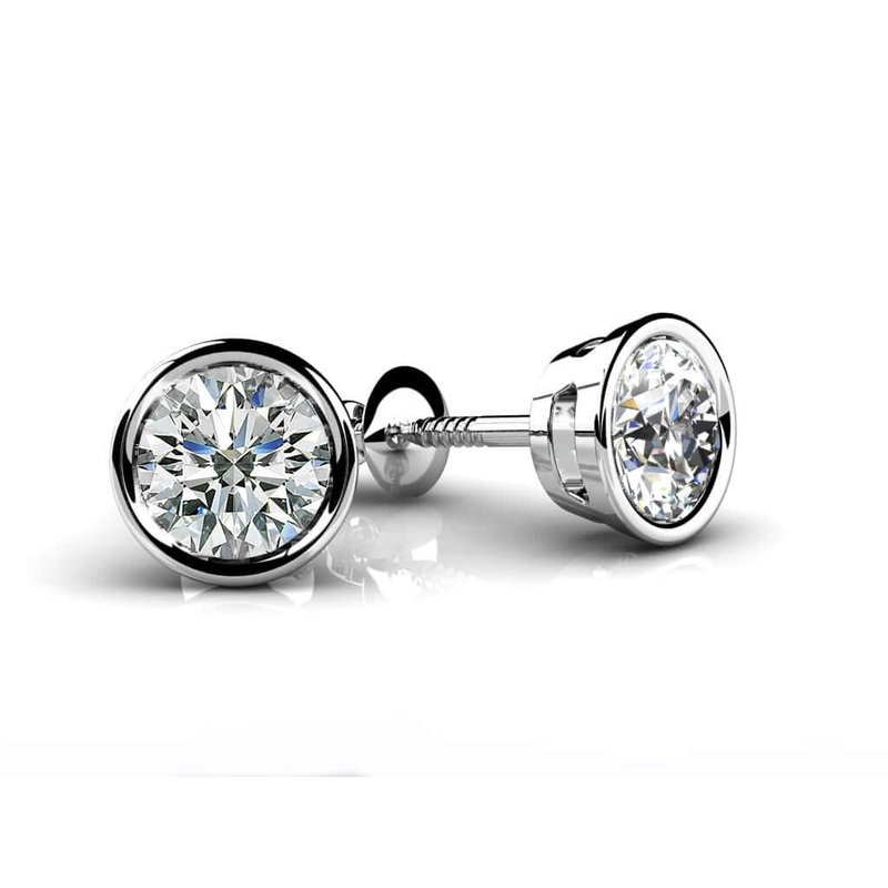 Bezel Set Round Lab-Grown Diamond Stud Earrings with 0.76 ct.(finished) 4.6mm