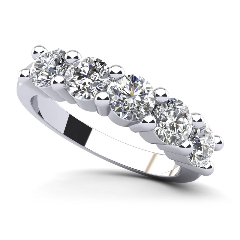 Classic Brilliant Five Stone Lab-Grown Diamond Anniversary Ring with 0.75 ct.(finished) 3.4mm