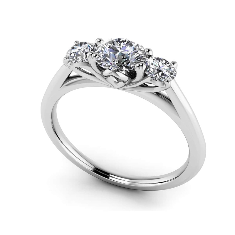 Classic Three Stone Diamond Wedding Lab-Grown Diamond Ring with 0.82 ct. (0.50 ct. center diamond)