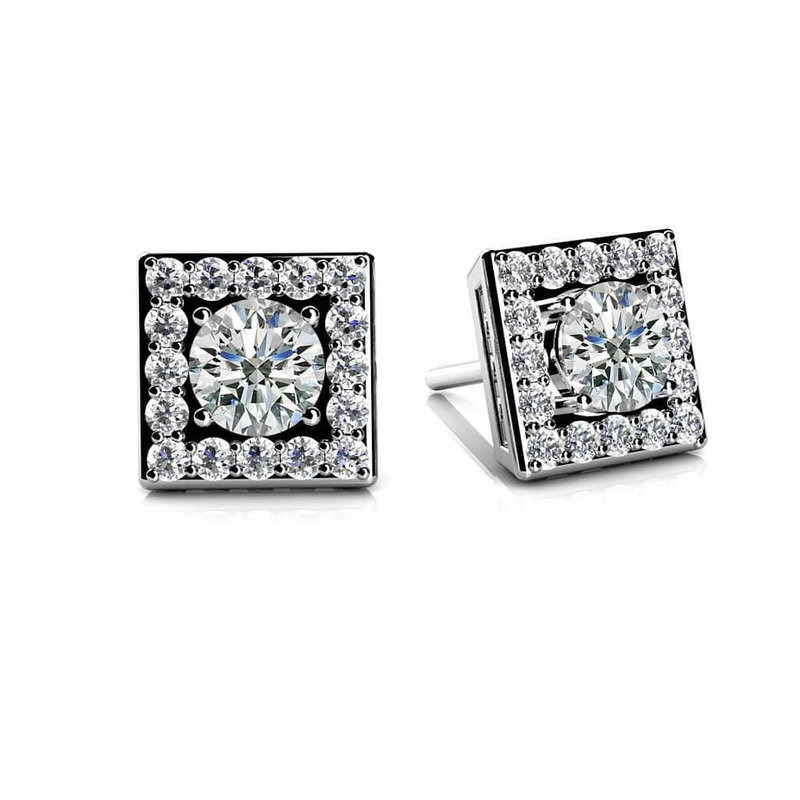 Diamond Centered Square Lab-Grown Diamond Studs  with 0.68 ct.(finished) 1.2mm, 3.8mm