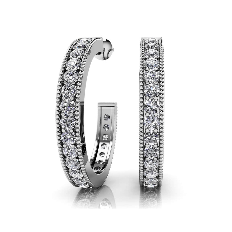 Diamond Lined Oval Shaped Hoops Lab-Grown Diamond  with 0.80 ct.(finished) 1.6mm