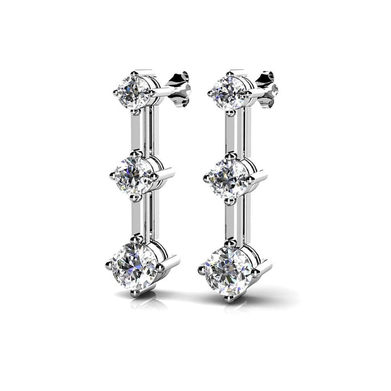 Diamond Prong Set Triple Lab-Grown Diamond Earrings with 0.76 ct.(finished) 2.5mm, 3.1mm, 3.7mm