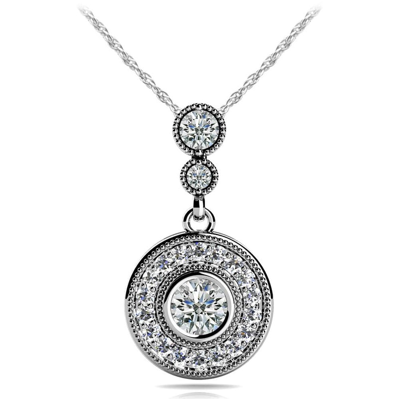Double Circle Drop Lab-Grown Diamond Pendant with 0.34 ct.(finished) 1.1mm, 2.4mm, 3.5mm
