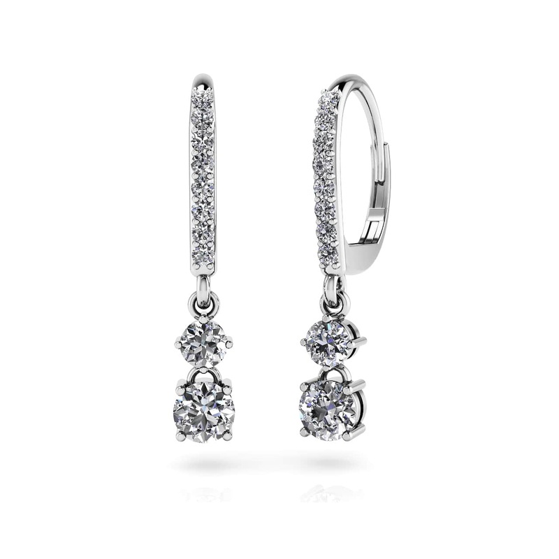 Double Drop Diamond Hoop Earrings Lab-Grown Diamond  with 0.93 ct.(finished) 1.4mm, 3mm, 4mm