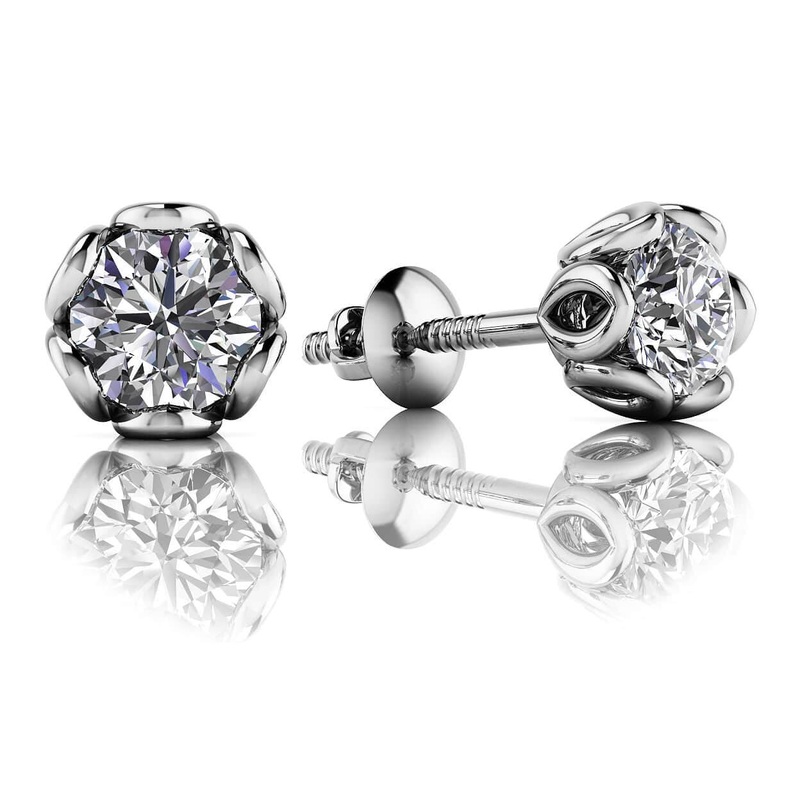 Flower Petal Lab-Grown Diamond Stud Earrings with 1.00 ct.(finished) 5mm
