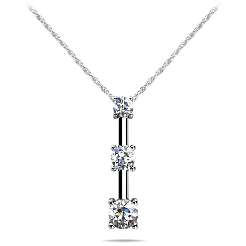 Four Prong 3 Stone Drop Lab-Grown Diamond Pendant with 0.51 ct.(finished) 2.7mm, 3.4mm, 4.2mm