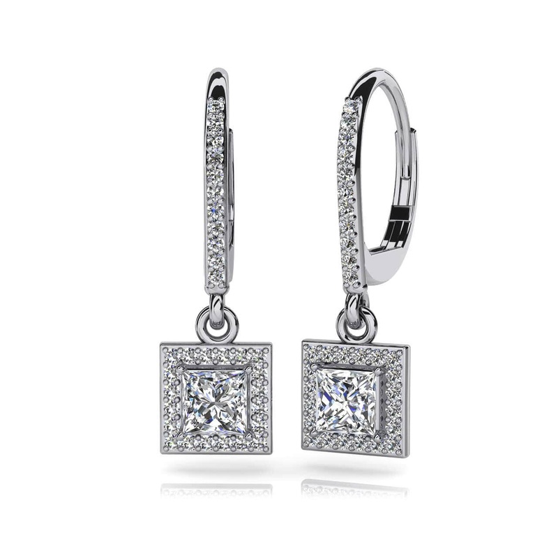 Princess Cut Diamond Drop Lab-Grown Diamond Earrings with 0.58 ct. (2X0.16 ct. center diamonds)