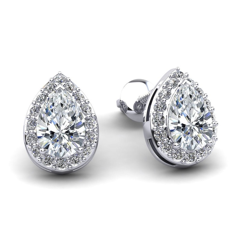Rounds and Pears Brilliance Halo Lab-Grown Diamond Stud Earrings with 0.62 ct. (2X0.21 ct. center diamonds)
