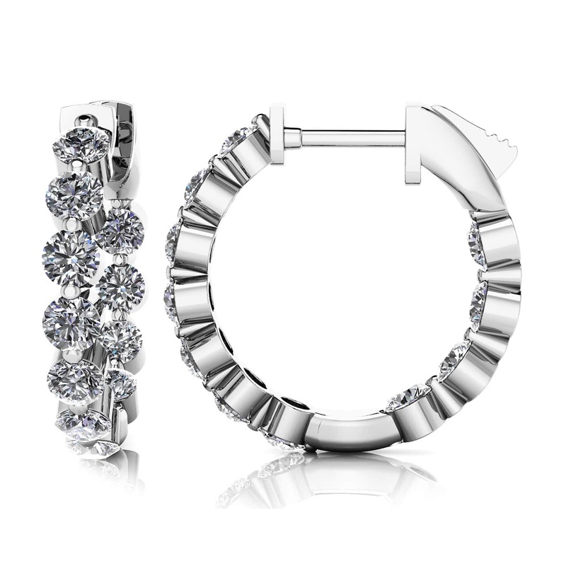 Shared Prong Diamond Hoop Earrings Extra Small Lab-Grown Diamond  with 0.86 ct.(finished) 2mm