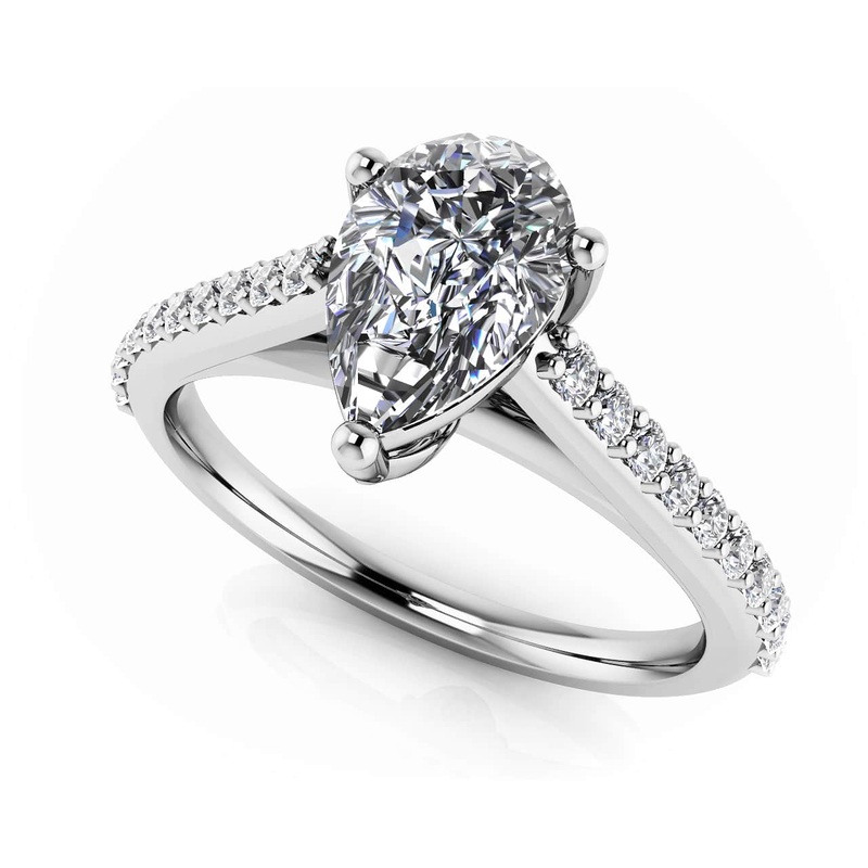 Splendid Pear Shaped Lab-Grown Diamond Engagement Ring with 0.56 ct. (0.30 ct. center diamond)