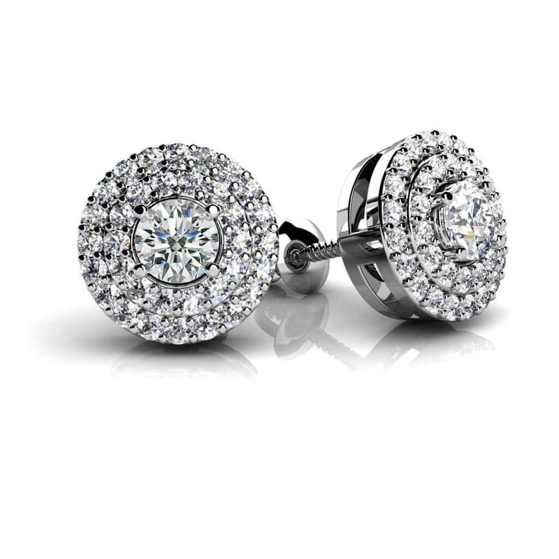 Surrounded By Diamonds Designer Lab-Grown Diamond Stud Earrings with 0.87 ct. (2X0.25 ct. center diamonds)