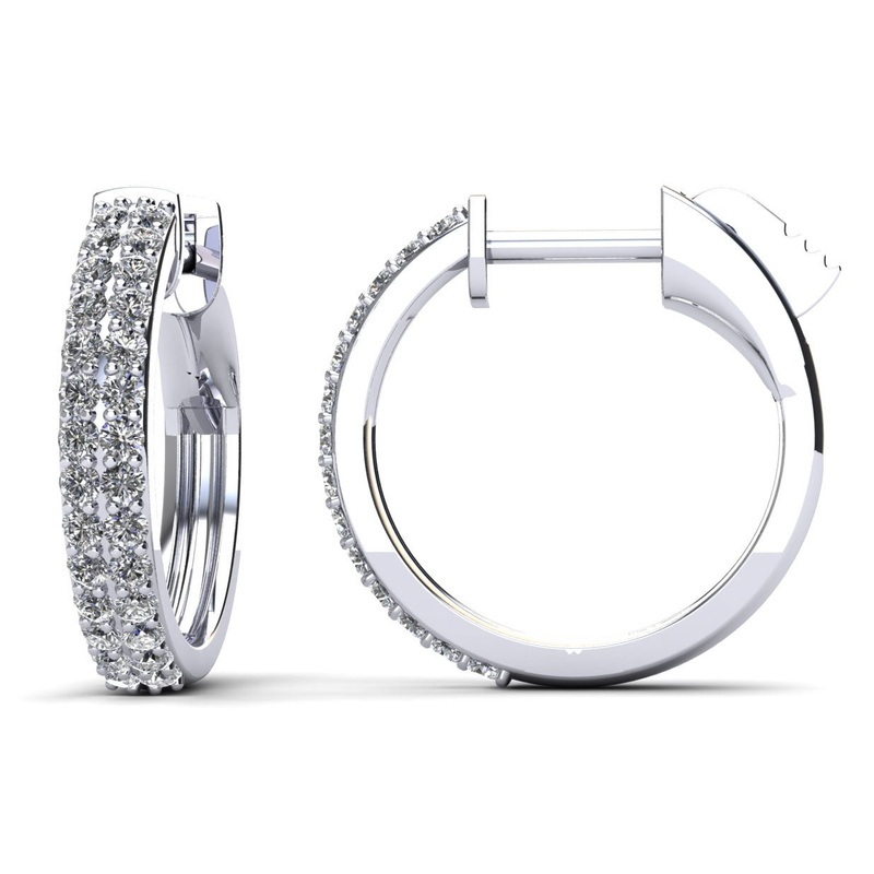 Two Rows Huggie Lab-Grown Diamond Hoop Earrings with 0.45 ct.(finished) 1.2mm