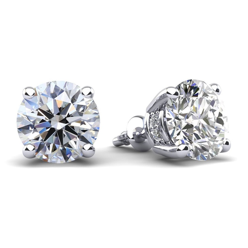 Brilliant Stud Earrings with Side Diamonds Lab-Grown Diamond  with 1.04 ct. (2X0.50 ct. center diamonds)