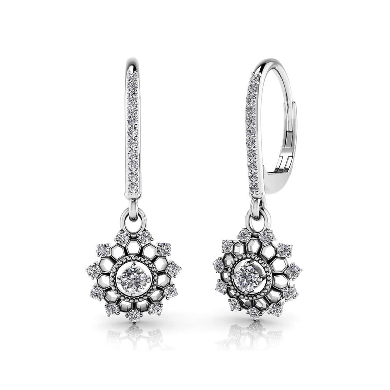 Diamond Starburst Shephard Hook Earrings Lab-Grown Diamond  with 0.72 ct.(finished) 1.5mm, 2.7mm