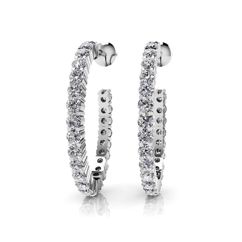 Elongated Diamond Row Hoop Lab-Grown Diamond Earrings with 0.75 ct.(finished) 1.4mm