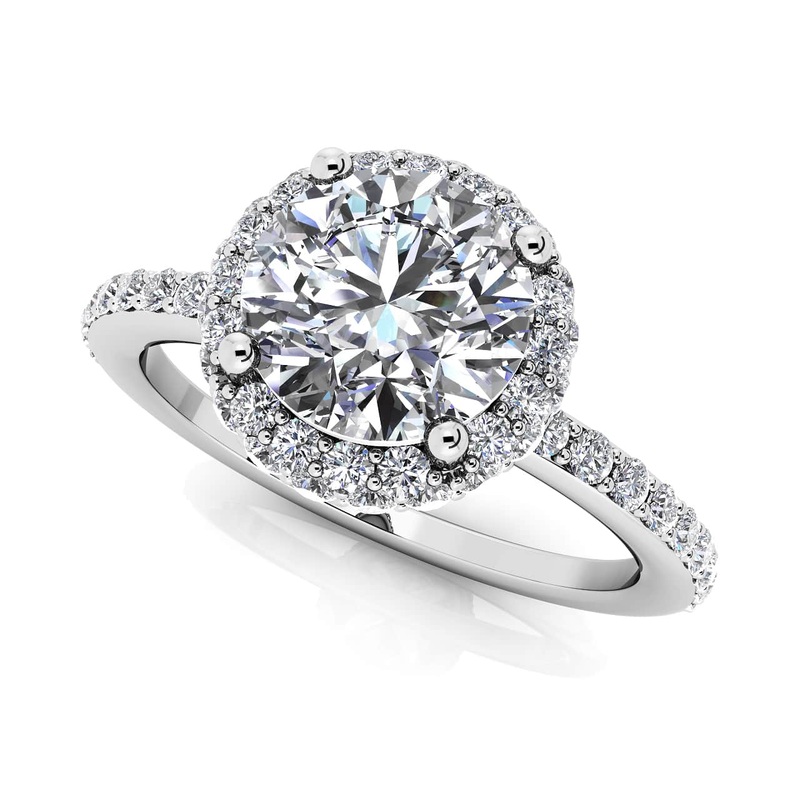 Enchanting Halo Diamond Engagement Wedding Ring Lab-Grown Diamond  with 0.91 ct. (0.50 ct. center diamond)
