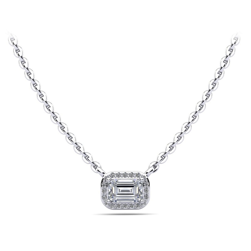 Exquisite Emerald Pendant with Diamond Halo Lab-Grown Diamond with 0.48 ct.(finished) 5x3mm, 1mm