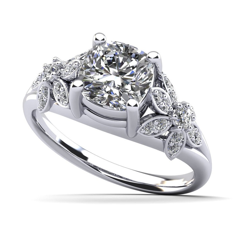 Flower Lab-Grown Diamond Engagement Ring with 0.65 ct. (0.50 ct. center diamond)