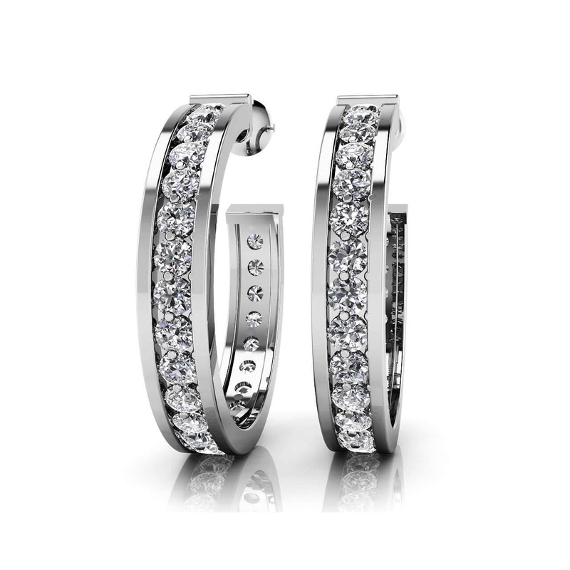 Lab-Grown Diamond Round Hoop Earrings with 0.75 ct.(finished) 1.4mm
