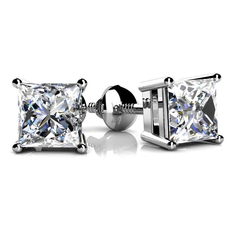Princess Cut Lab-Grown Diamond Stud Earrings with 0.70 ct.(finished) 3.8mm
